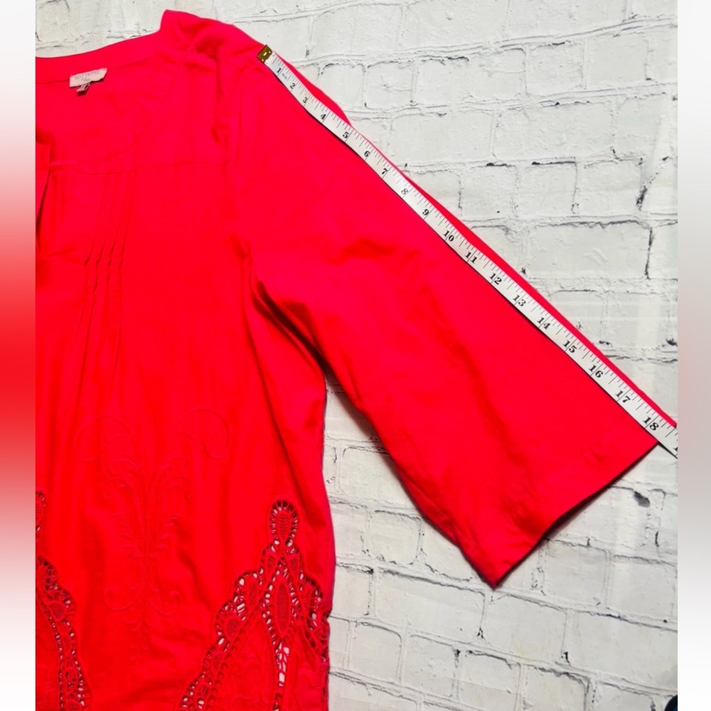 Saint Tropez West Cotton Tunic Top Size 1X Hot Pink Cut Out Lace Feminine - Picture 9 of 11